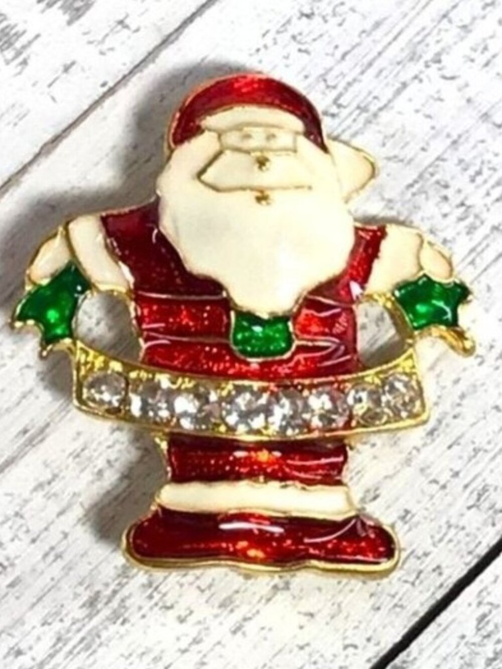 Santa Claus Enamel Pin With Rhinestone Accents & Festive Colors 2 Inches